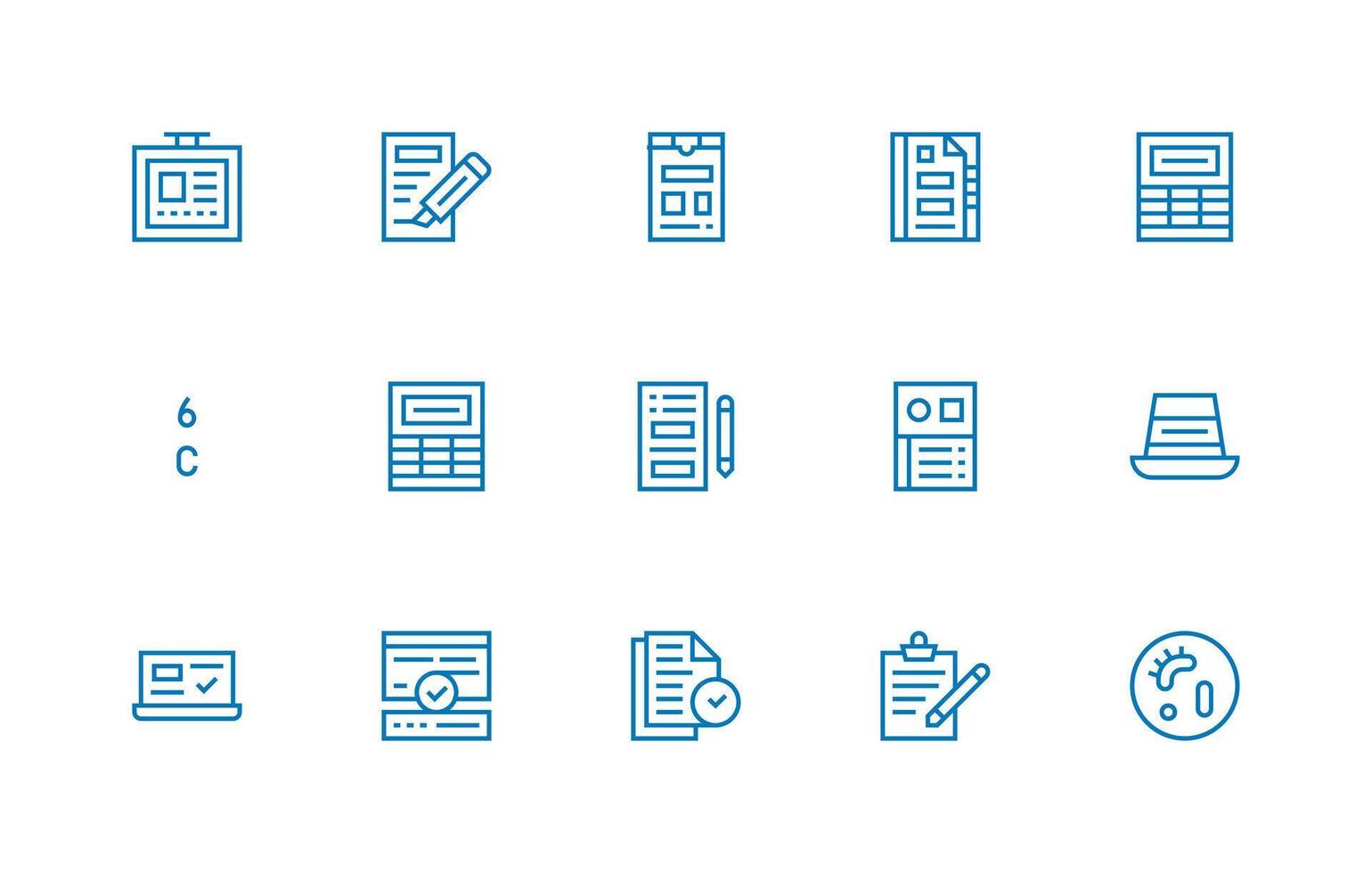 Data Entry Visual Pack containing 15 Regular Line Icons Essential Icons for Rapid UI Building vector