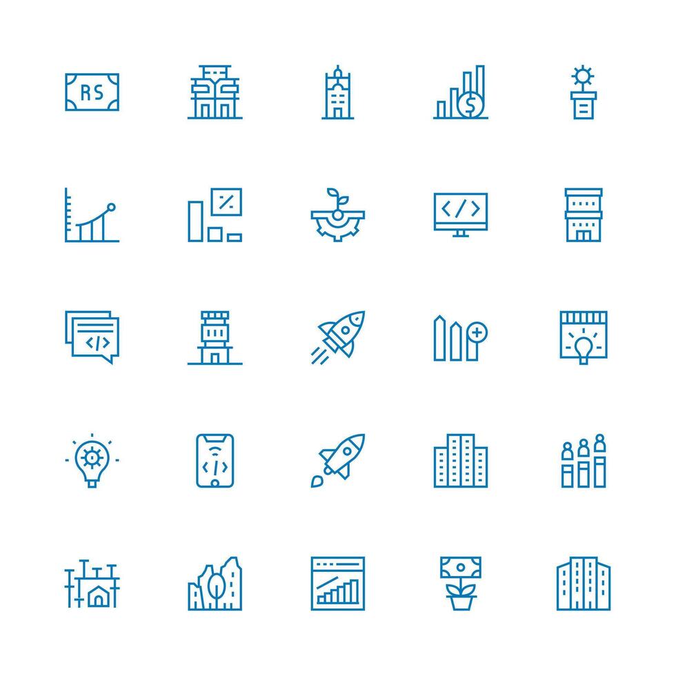 Development Set with 25 Medium Stroke Outline Icons Essential Icon Collection vector