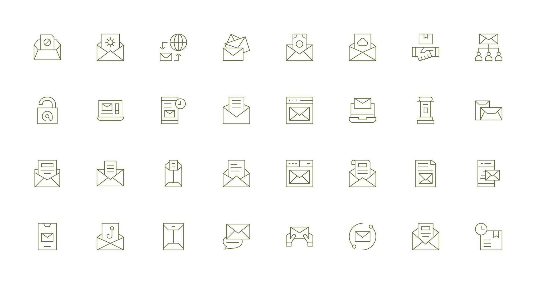 32 Thin Line Style Icons from Mail Collection Complete Icon Bundle for Web Design vector