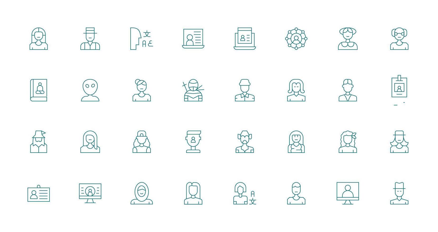 32 Thin Line Style Icons from Profile Picture Collection Professional Icon Set vector