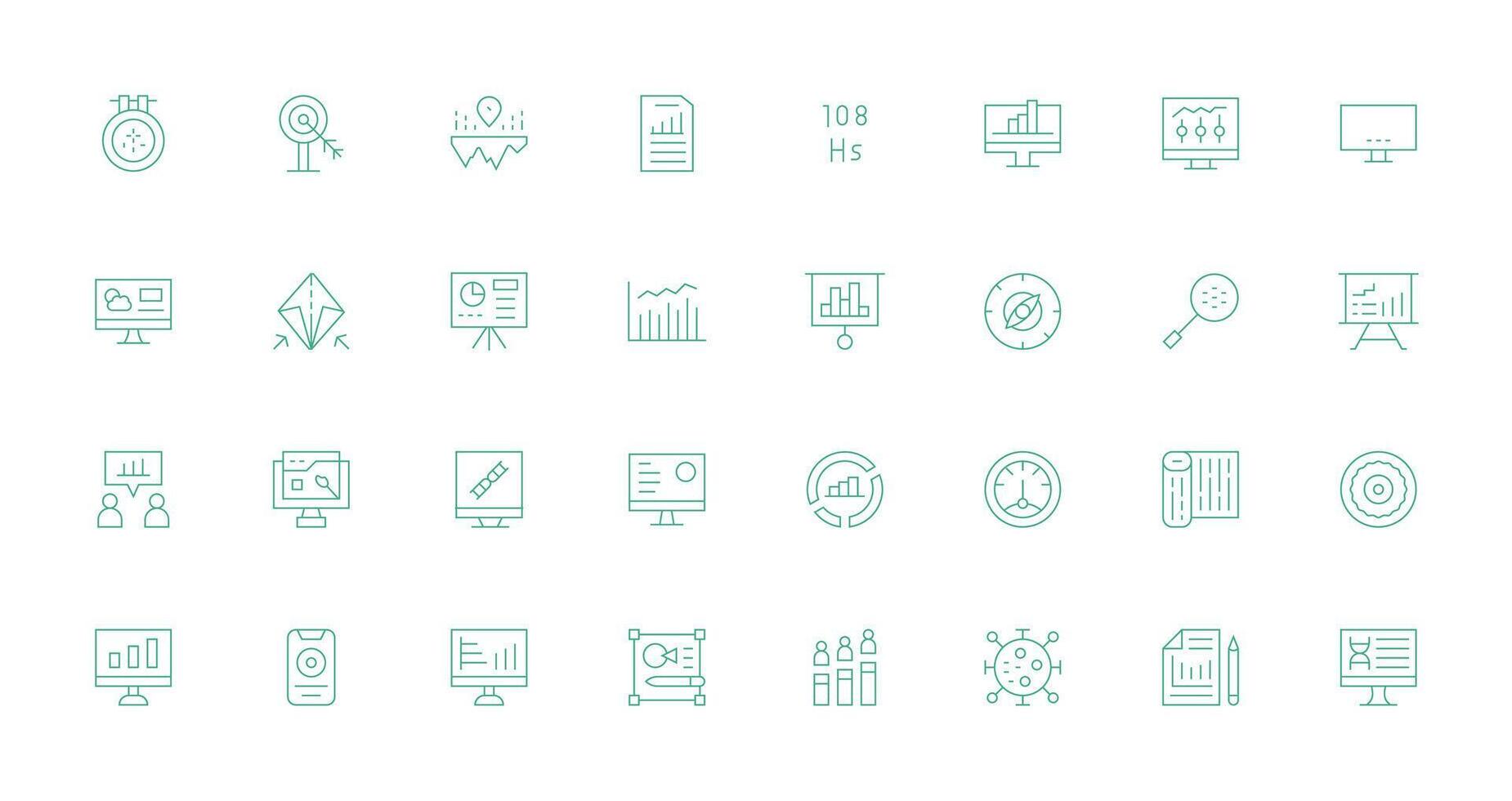 32 Thin Line Designs for Visualization Icons Compact Icon Set vector