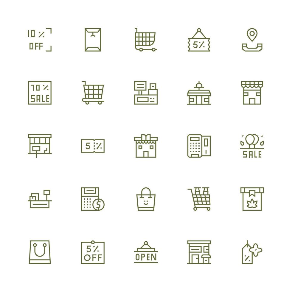 Retailer featuring 25 Icons in Medium Stroke Outline Design Fully Editable Icon Set for Web vector