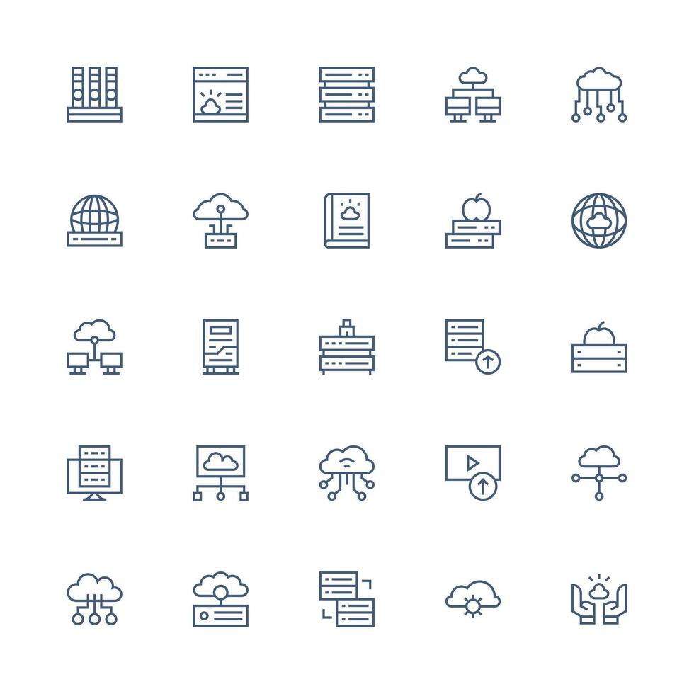 Hosting Design Icons featuring 25 in Medium Stroke Outline Style Organized Icon Pack for Quick Access vector