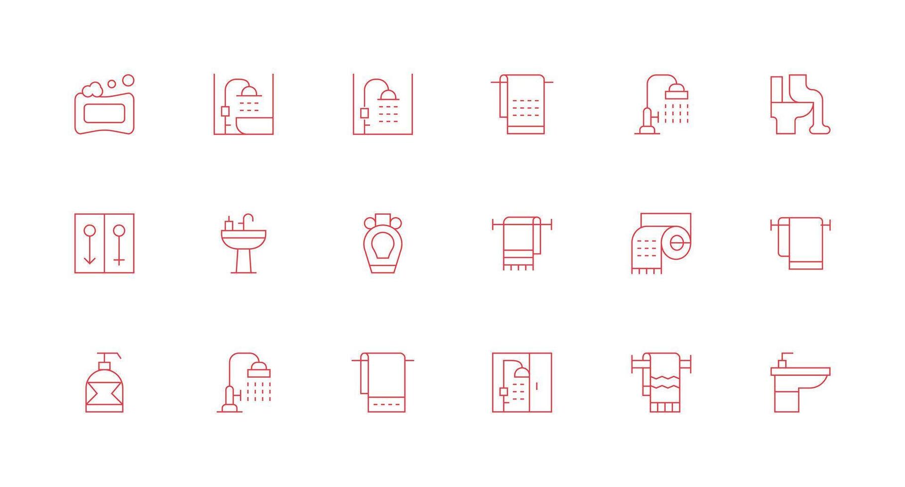 Washroom featuring 18 Icons in Minimal Line Design Fully Editable Icon Set for Web vector