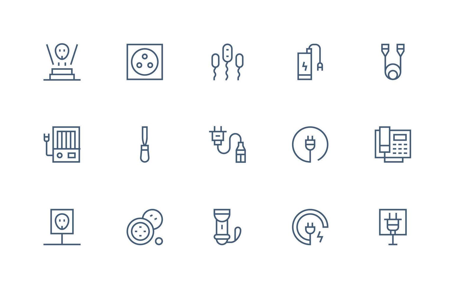 Cord Design Icons featuring 15 in Regular Line Style Quick Access Icons for UI Development vector