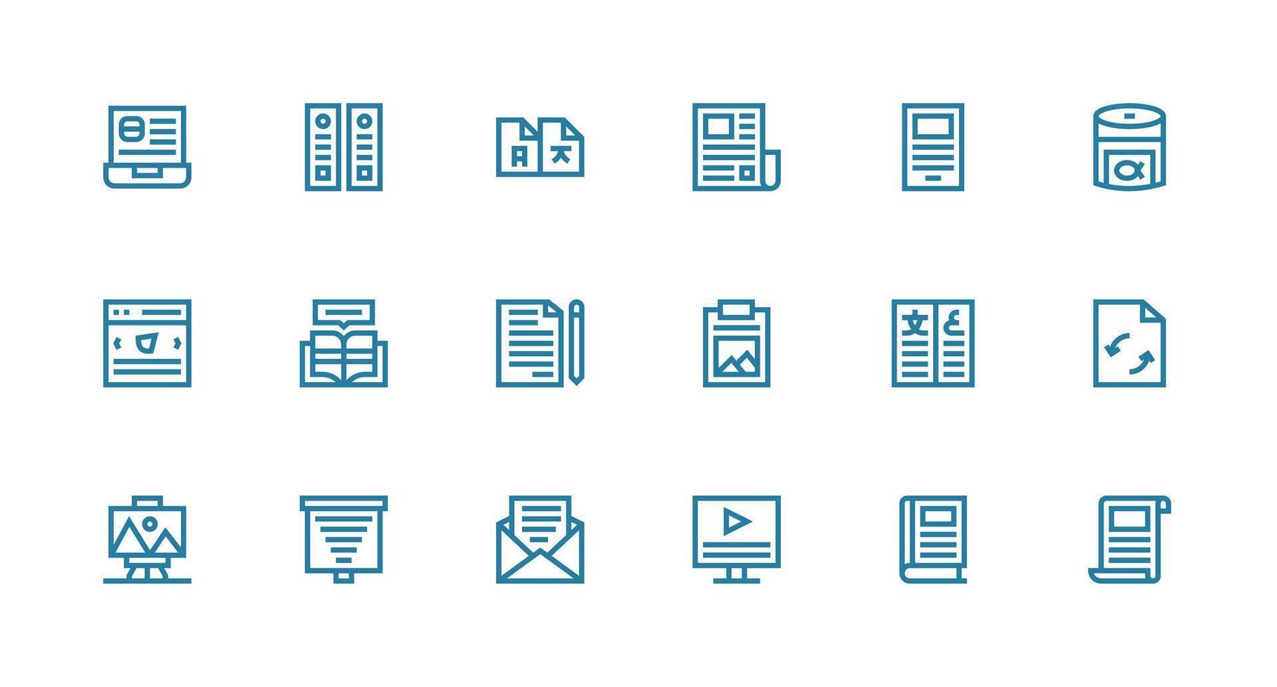 Strong Stroke Line Style Content Icons with 18 Vectors Simple Icon Pack