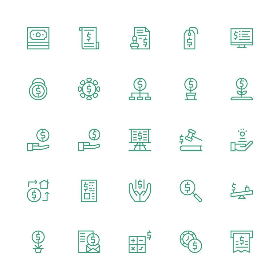 25 Medium Stroke Outline Icons for Dollar Graphics UI and UX Focused Icon Collection vector