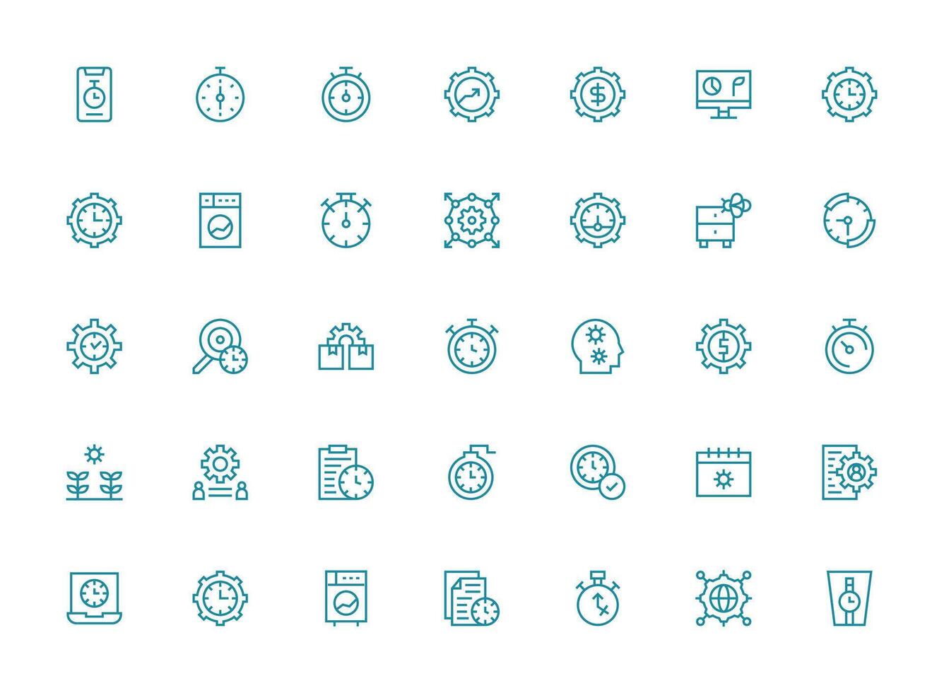 Efficiency featuring 35 Icons in Regular Clean Line Design Reusable Icon Set vector