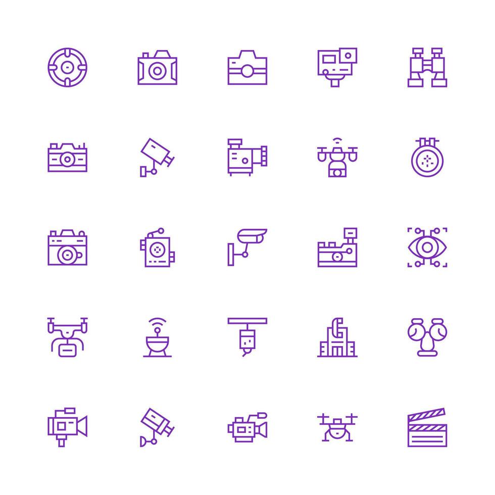 25 Medium Stroke Outline Vectors for Camera Theme Multi-Purpose Icon Set