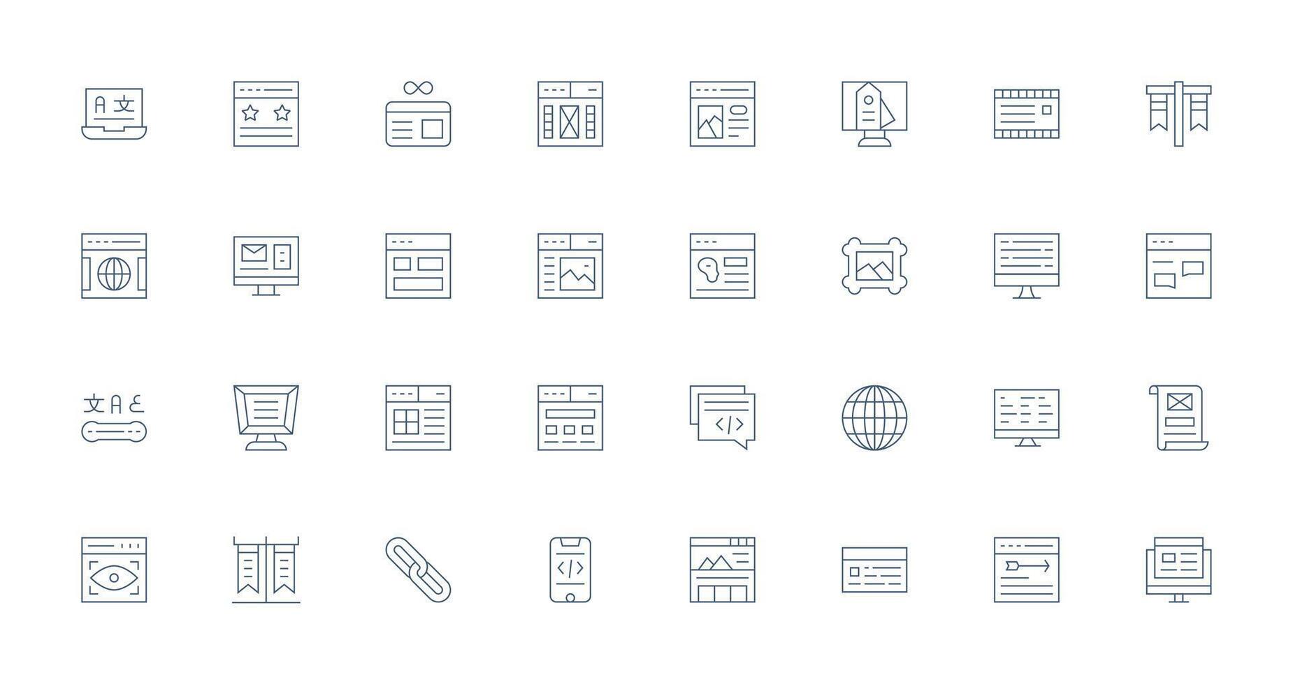 32 Thin Line Style Icons from Webpage Collection Lightweight Icon Series vector