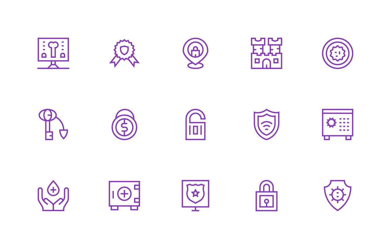Safe Design Icons featuring 15 in Regular Line Style Theme-Based Icon Pack vector