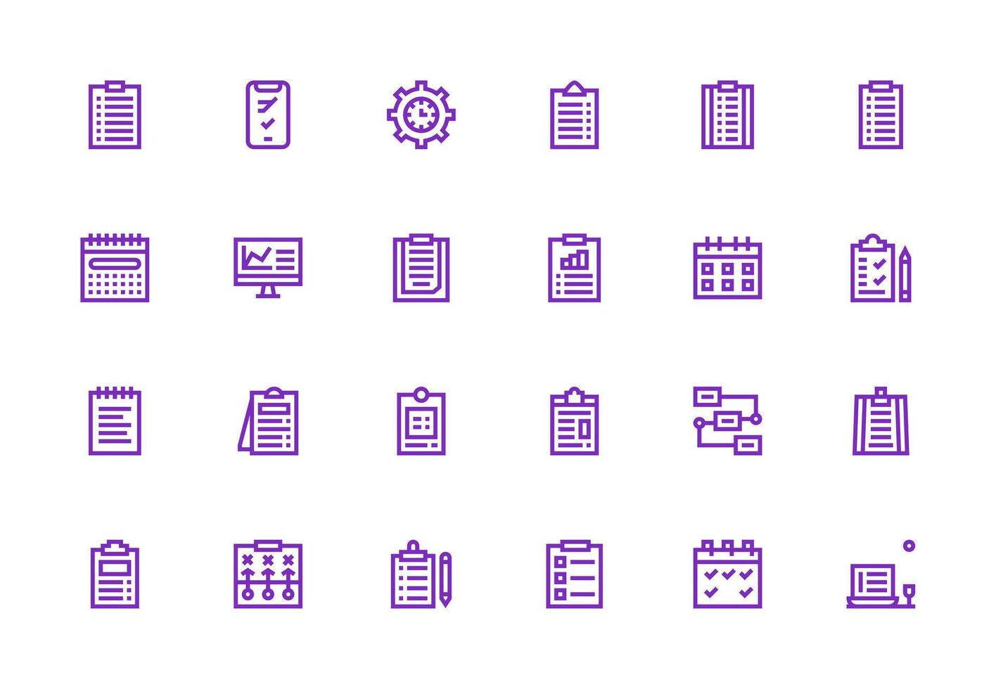 Tasks Icon Set with 24 Thick Line Line Graphics Multi-Purpose Icon Pack for Templates vector