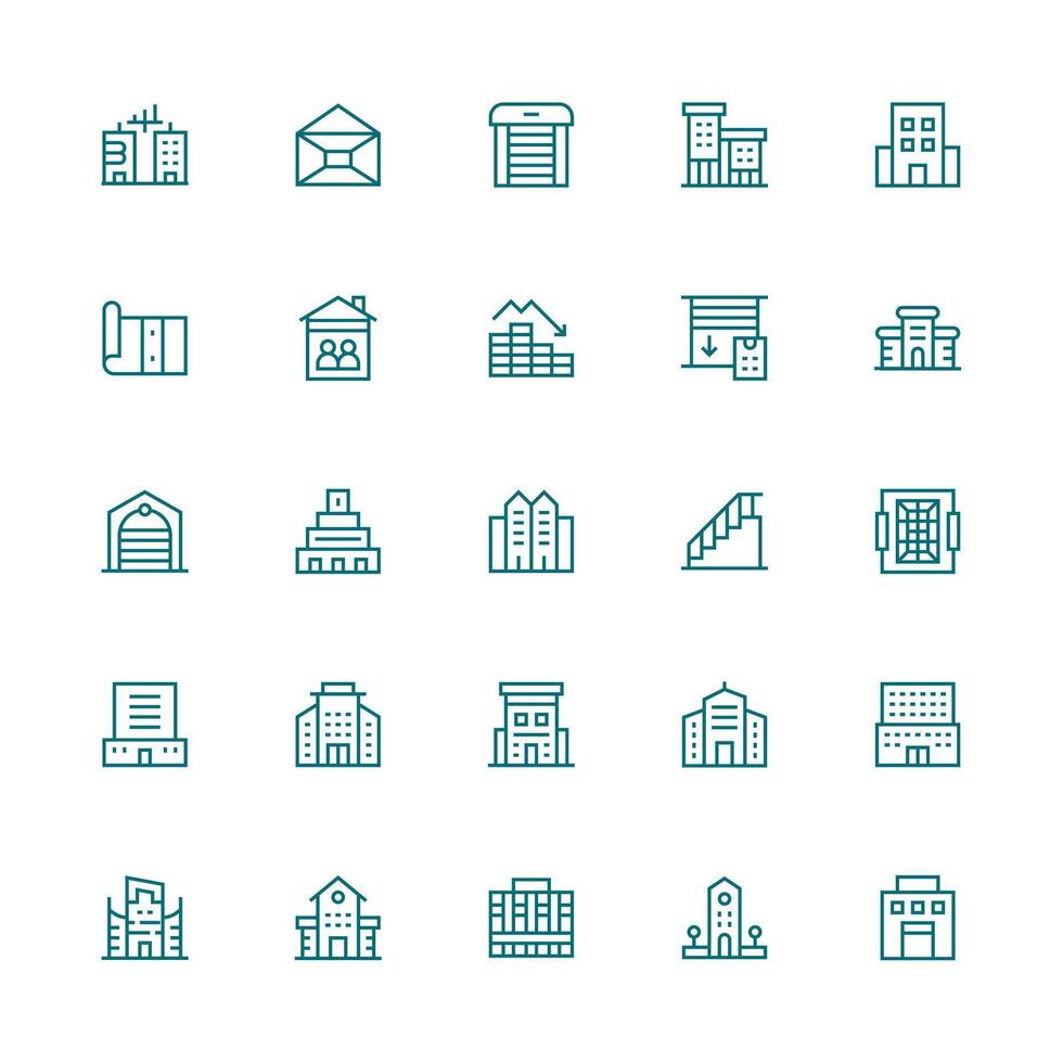 25 Medium Stroke Outline Vectors for Property Theme Web and App Icon Pack Collection