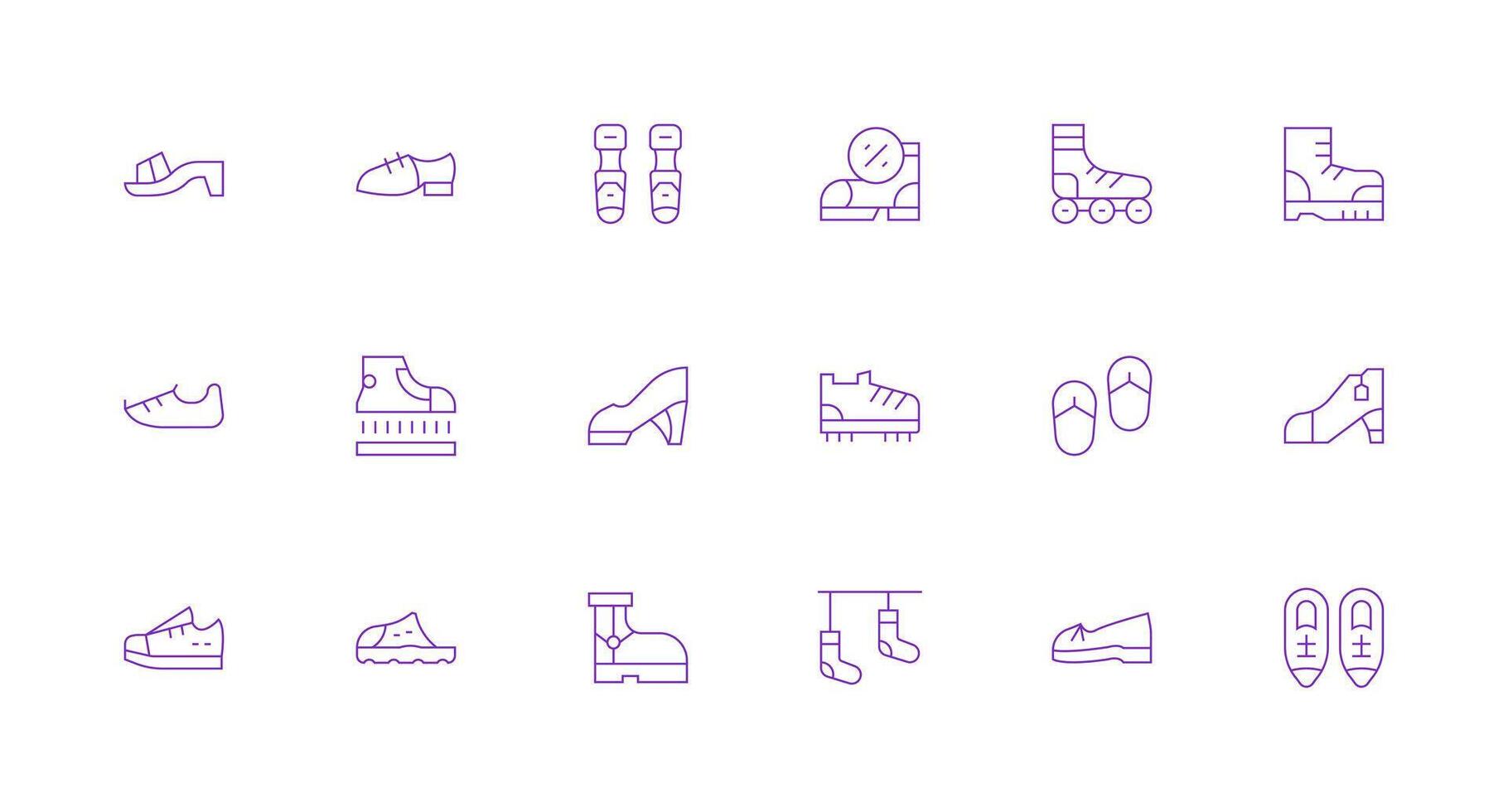 Footwear featuring 18 Icons in Minimal Line Design Sharp Icons for Presentations vector
