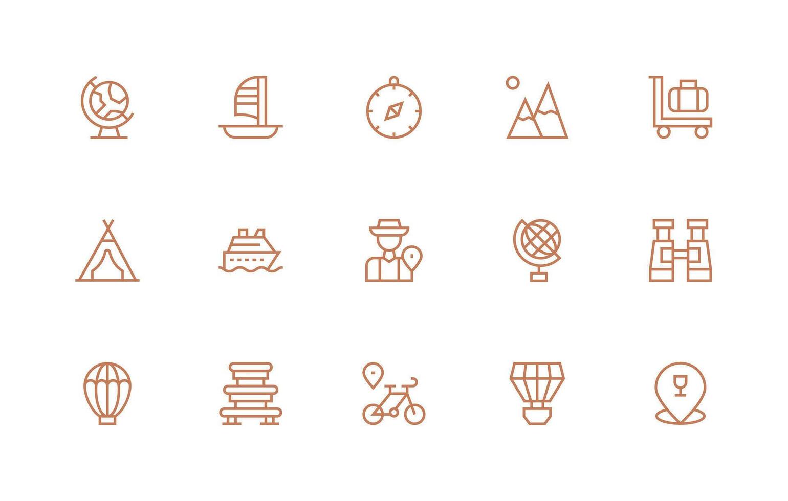 Tourism Set with 15 Regular Line Icons Quick Access Icons for UI Development vector