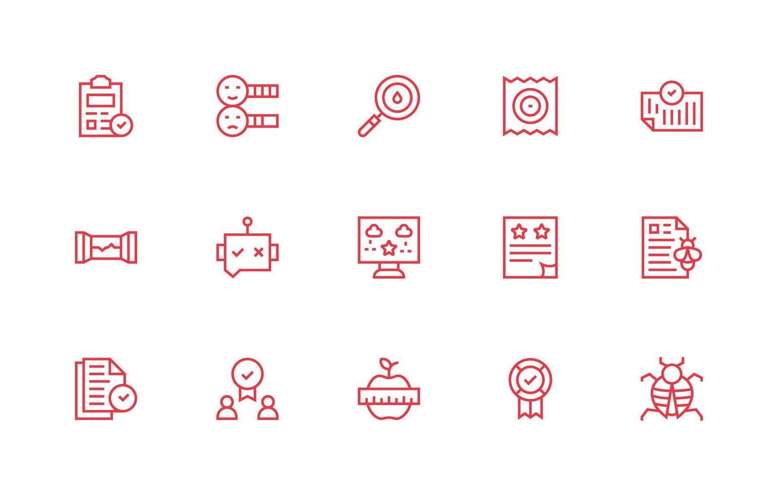 Quality Control featuring 15 Icons in Regular Line Design Essential Icon Set for Teams vector
