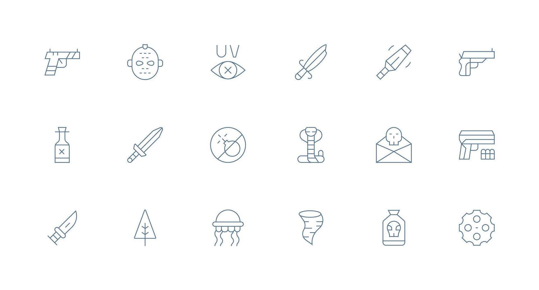 Dangerous Design Icons featuring 18 in Minimal Line Style Customizable Icon Series for Mobile Screens vector
