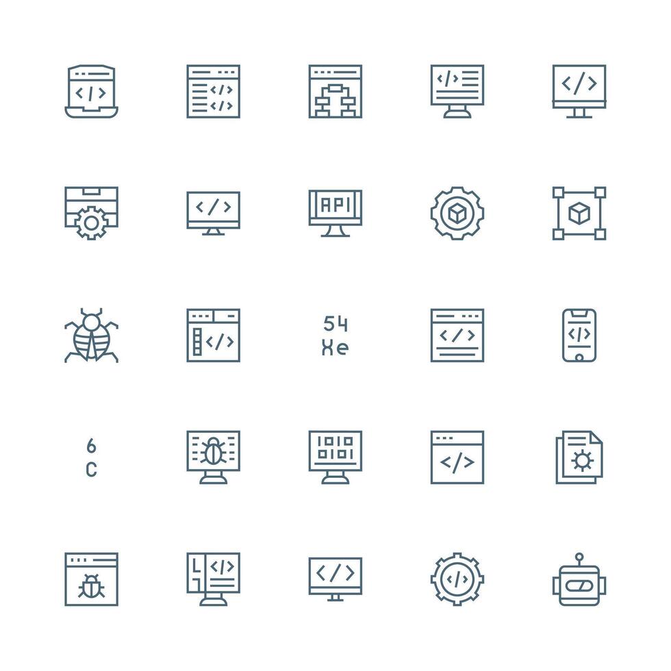 25 Medium Stroke Outline Designs for Programming Icons Detailed Icon Collection for Design Systems vector