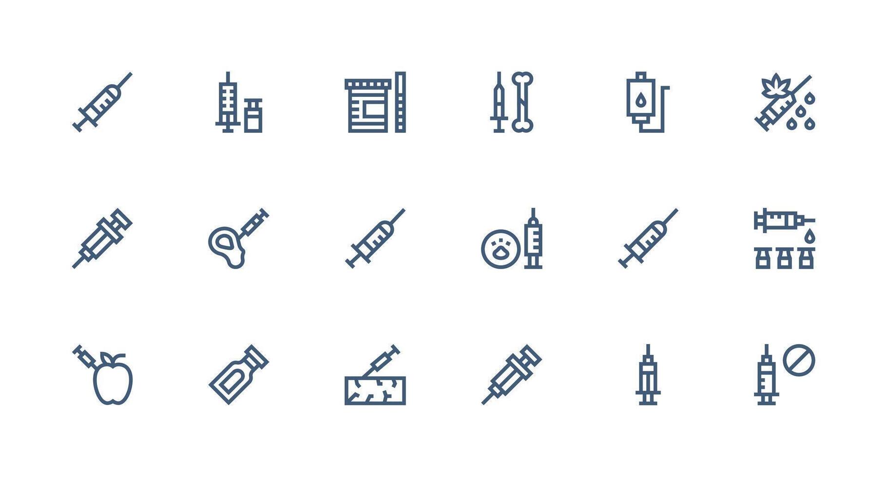 Syringe Icon Set with 18 Strong Stroke Line Graphics Flat Icon Set vector