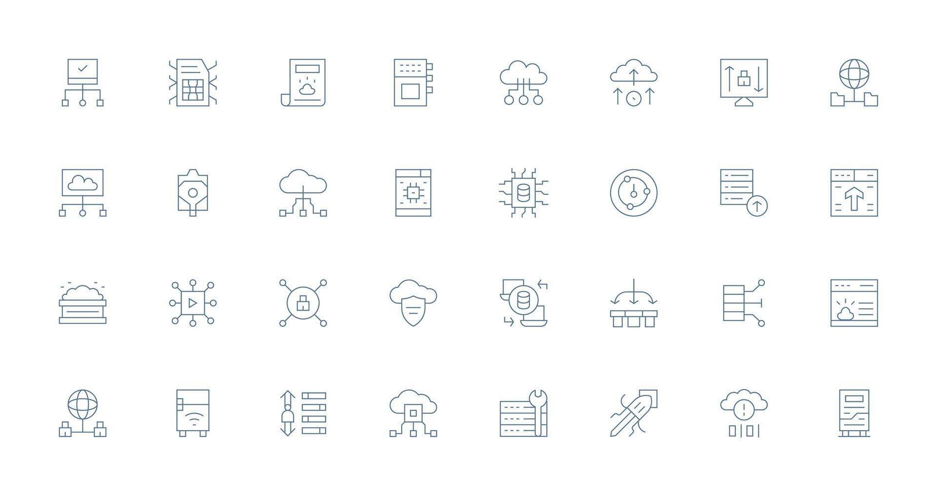 32 Thin Line Style Icons from Server Collection Minimal Icon Pack vector