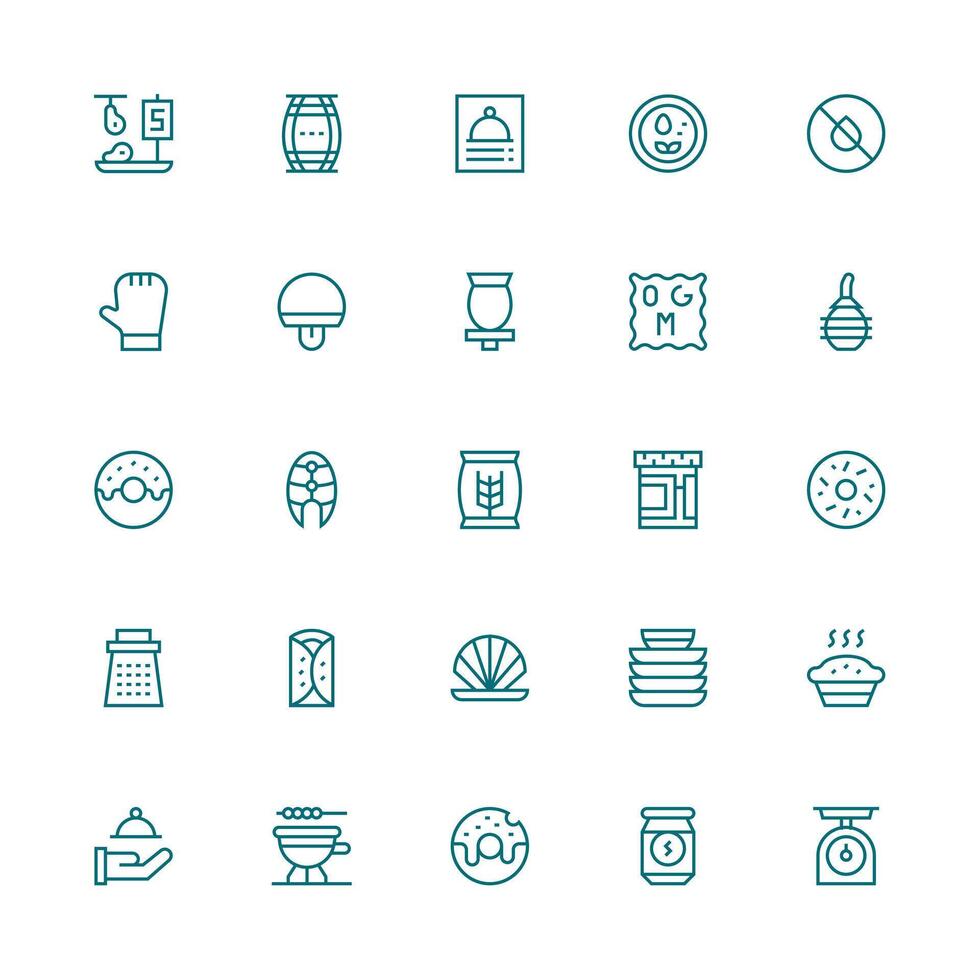 25 Medium Stroke Outline Icons for Food Graphics High-Resolution Icons for Any Platform vector