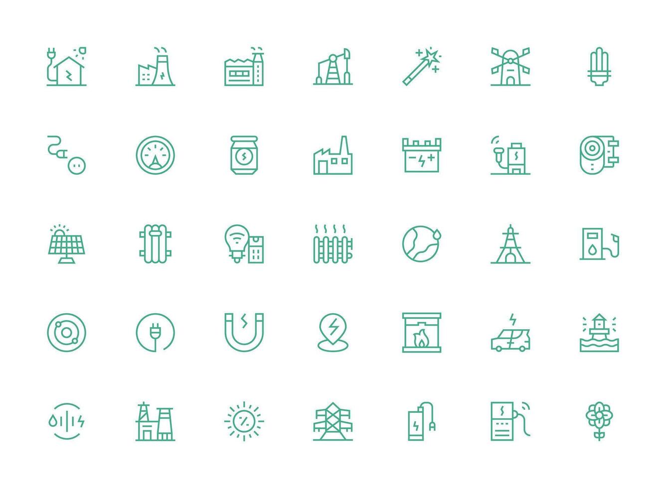 35 Regular Clean Line Vectors for Energy Theme Multi-Style Icon Collection