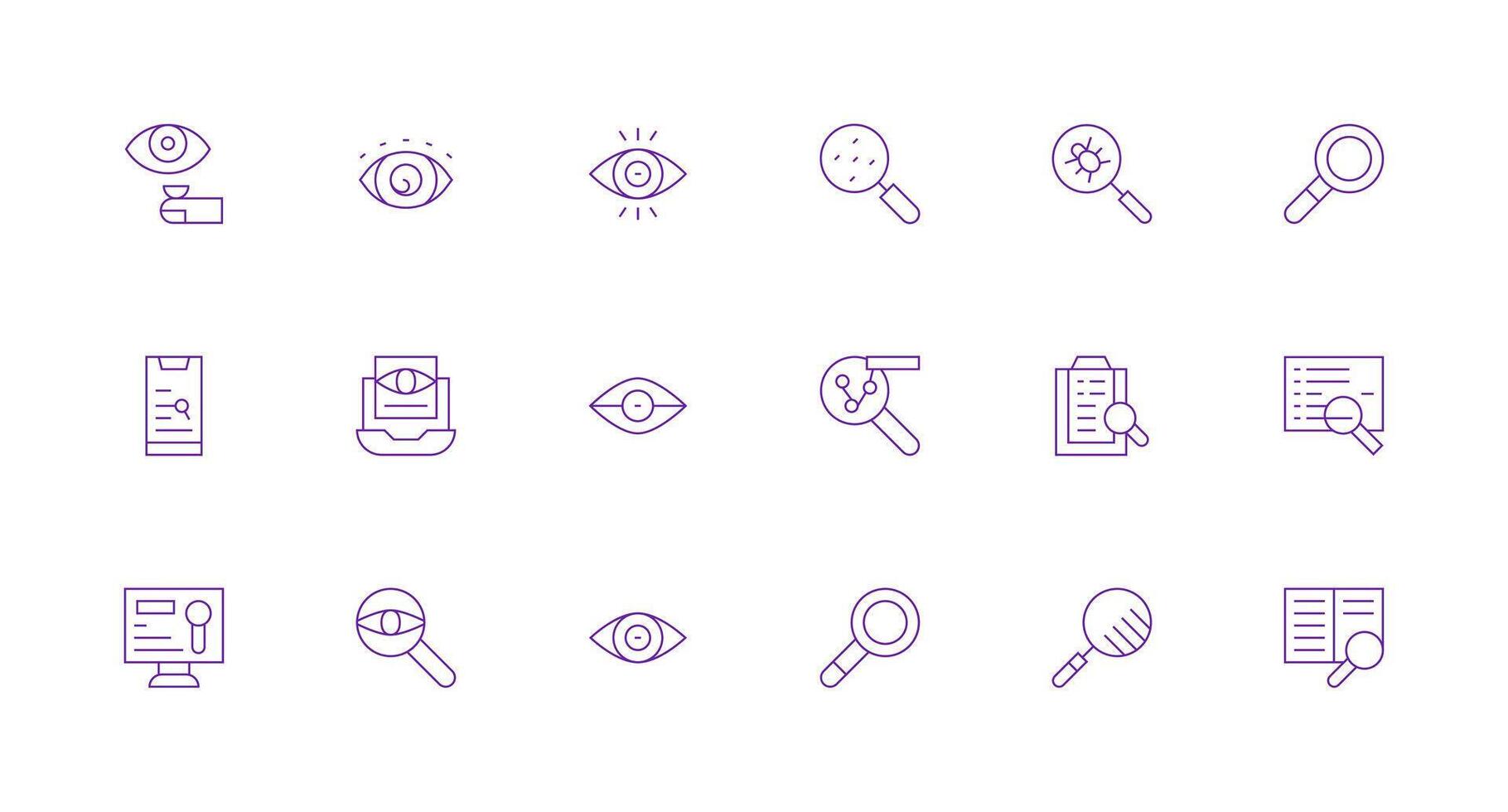 Examine Design Icons featuring 18 in Minimal Line Style Clear and Concise Icon Set Collection vector