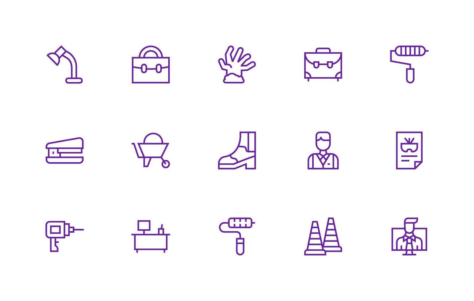 Work Icon Collection with 15 Regular Line Designs Lightweight Icon Series vector