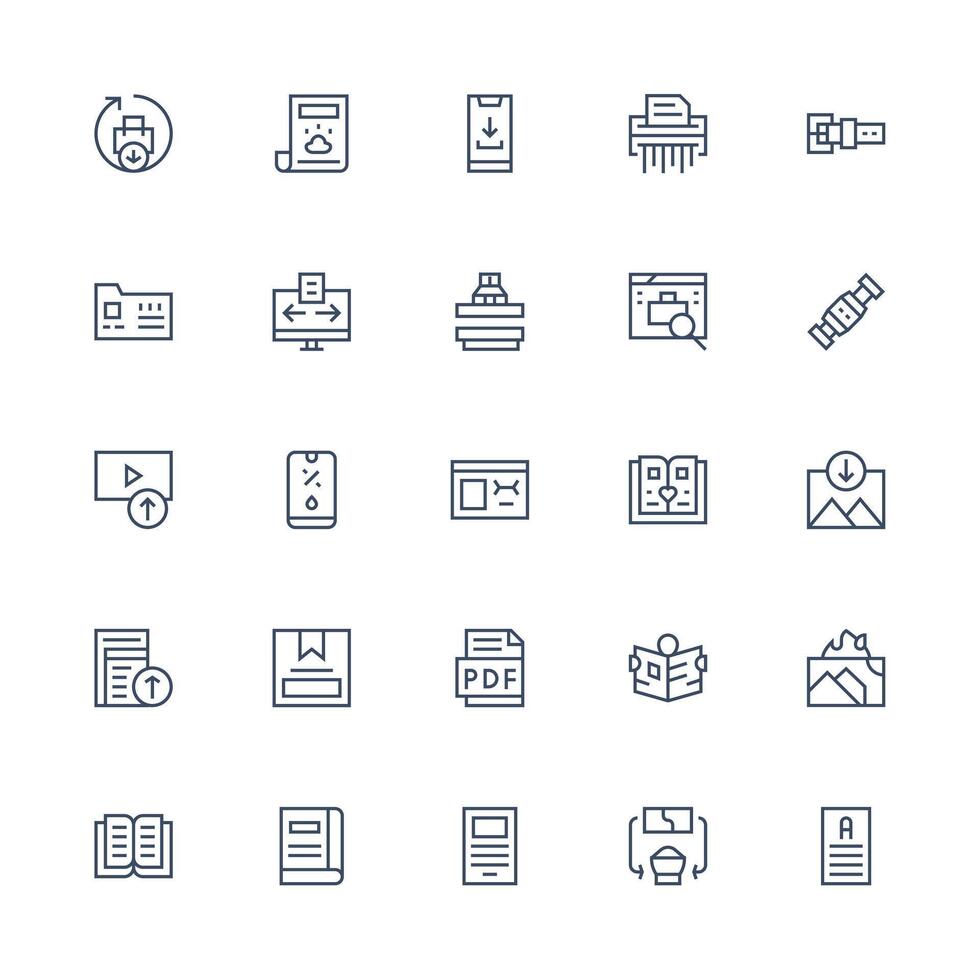 Digital File Design Icons featuring 25 in Medium Stroke Outline Style Customizable Icon Series for Mobile Screens vector