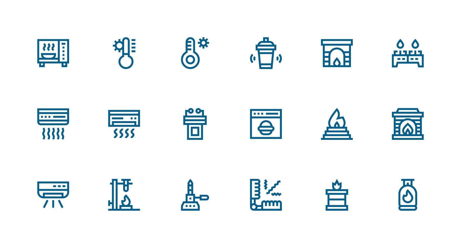 Heating Icon Set with 18 Strong Stroke Line Graphics Icon Set for Projects vector