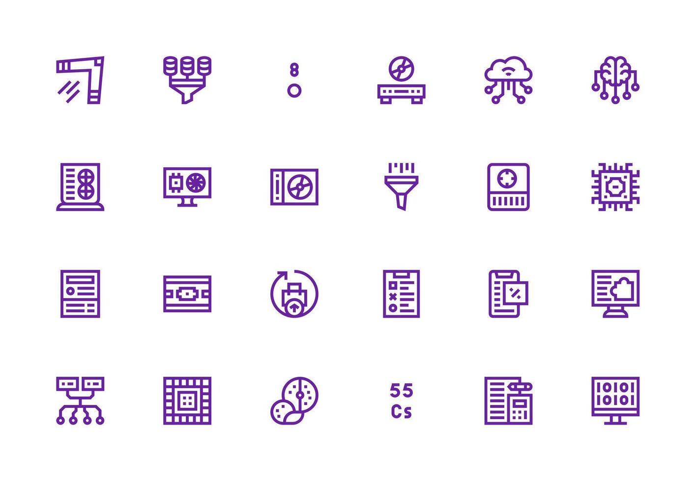 Data Processing Design Icons featuring 24 in Thick Line Line Style Neat Icon Set vector