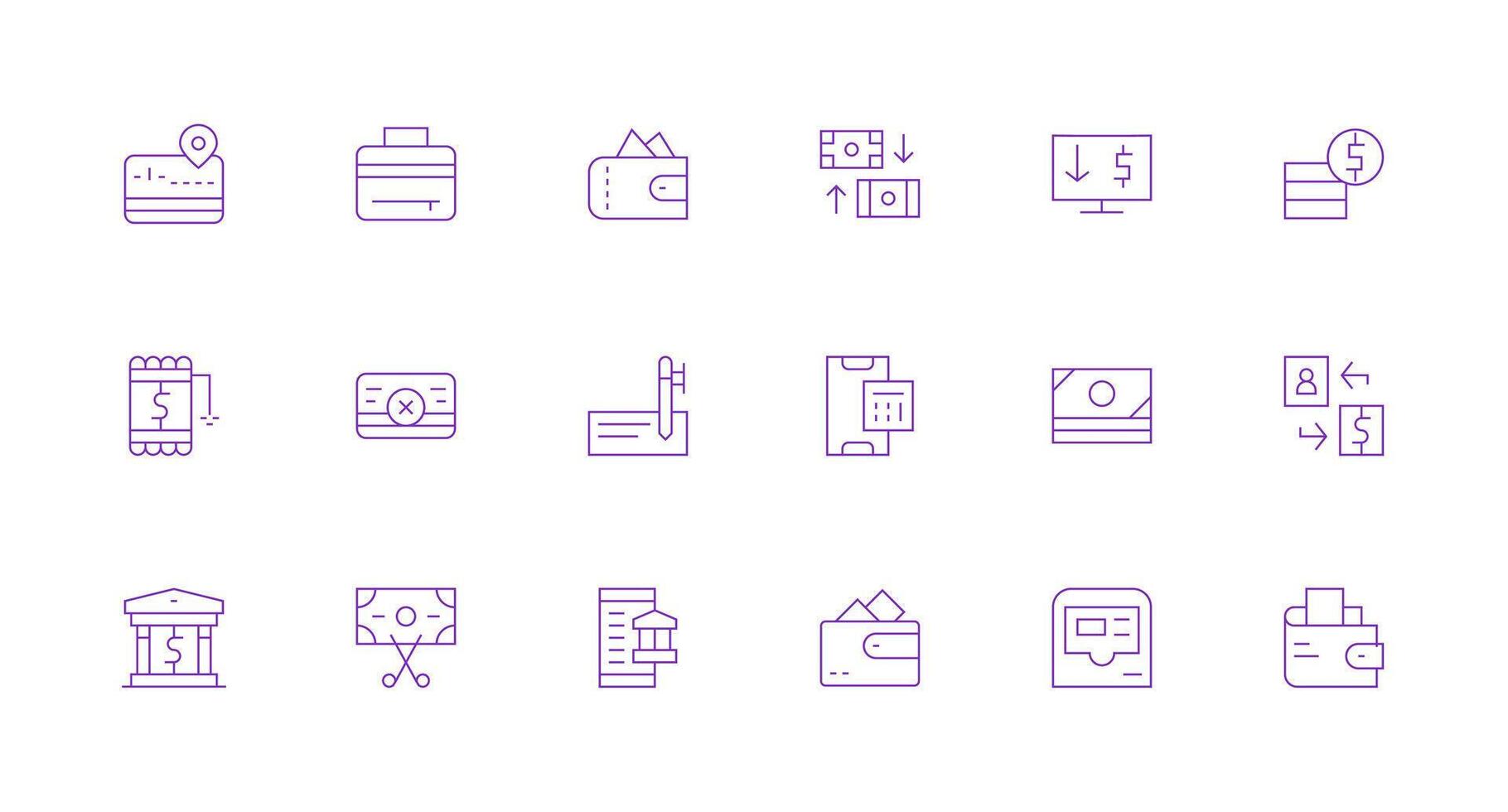 Debit Icon Set with 18 Minimal Line Graphics Layout Icon Collection vector