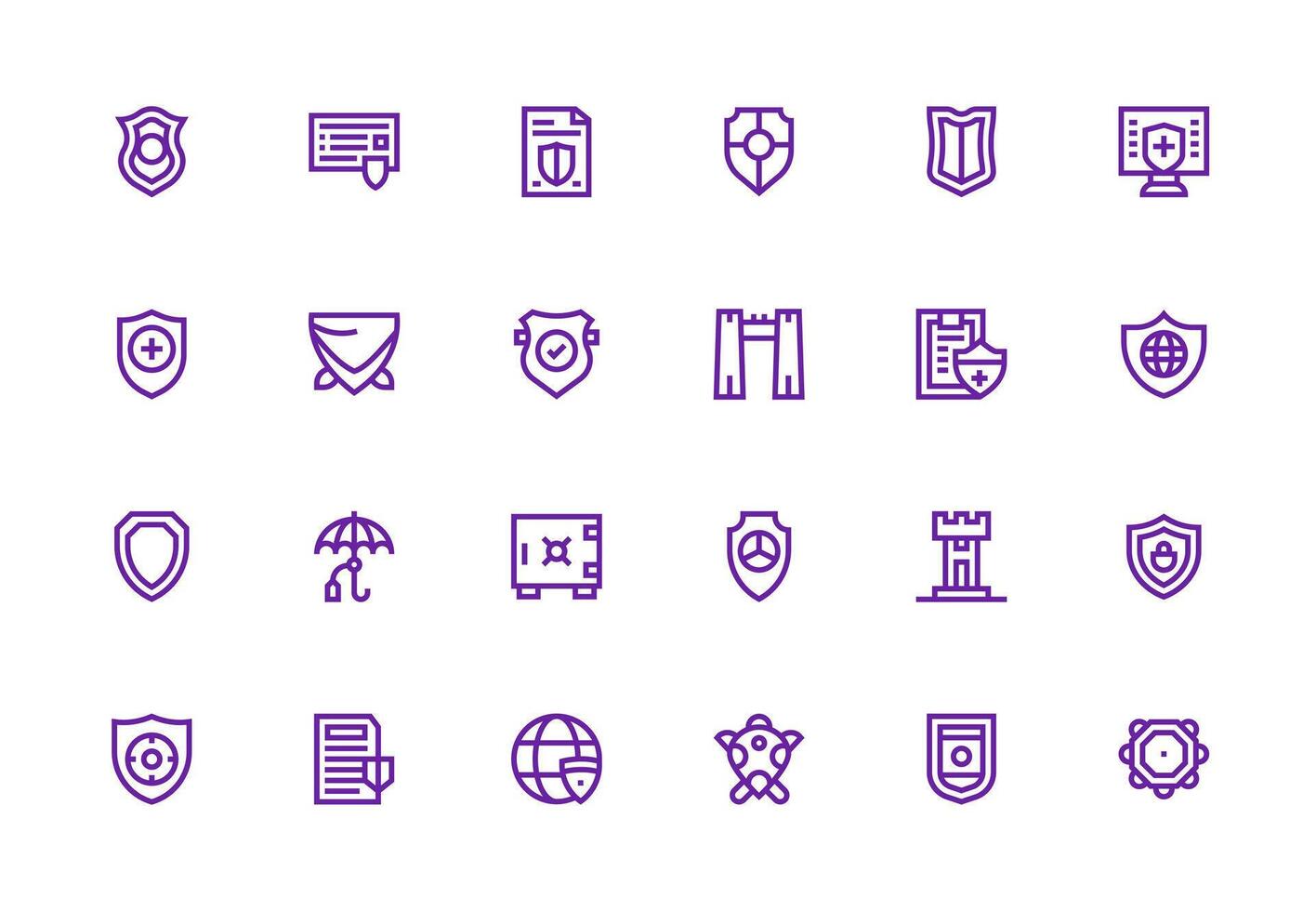 Safeguard Design Icons featuring 24 in Thick Line Line Style Simple Icons for Interface and Wireframes vector