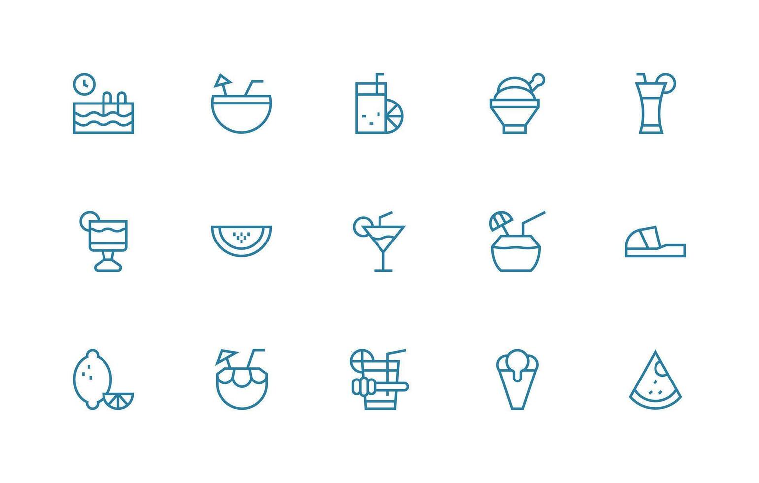 15 Regular Line Vectors for Summertime Theme Interface Icons for Daily Use