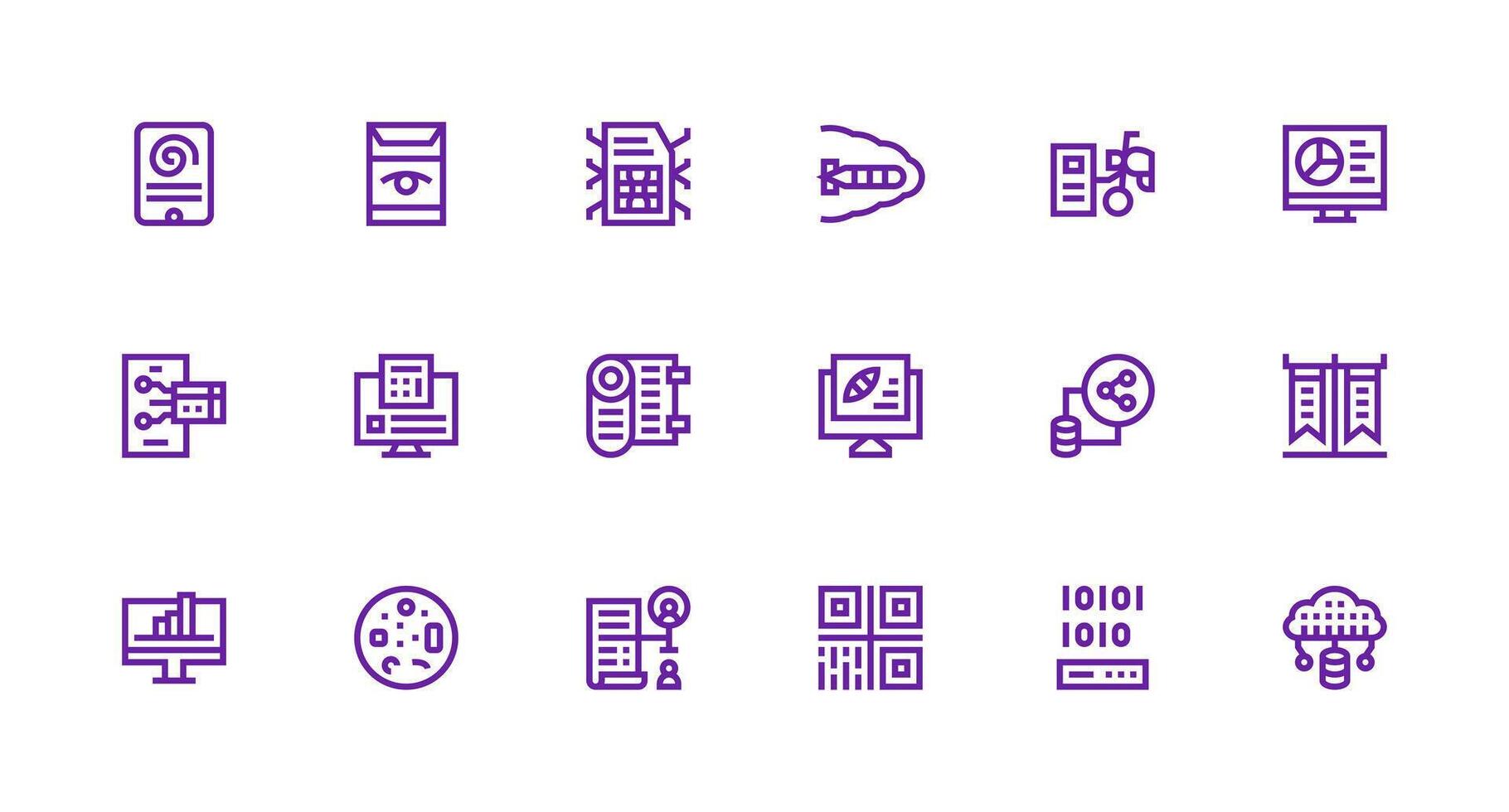 Digital Data Set with 18 Strong Stroke Line Icons Multi-Style Icons for Creative Projects vector