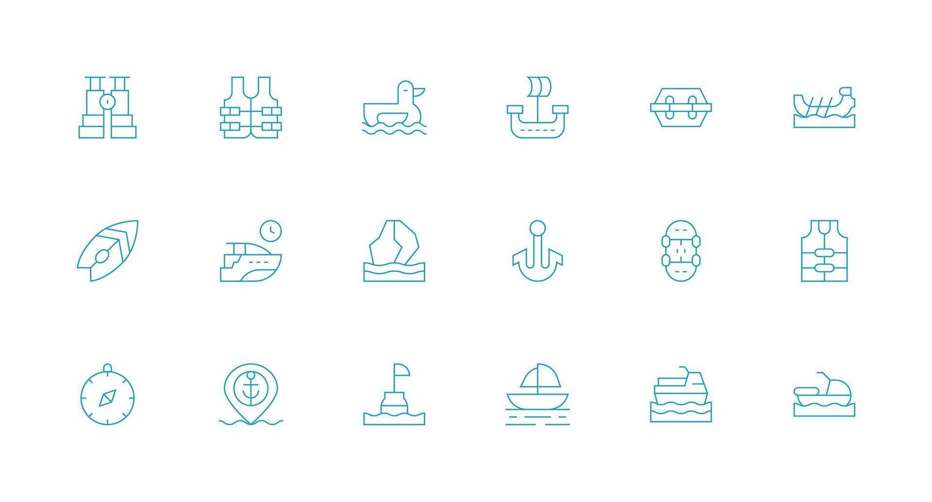 Nautical Set with 18 Minimal Line Icons Flat Icon Set vector
