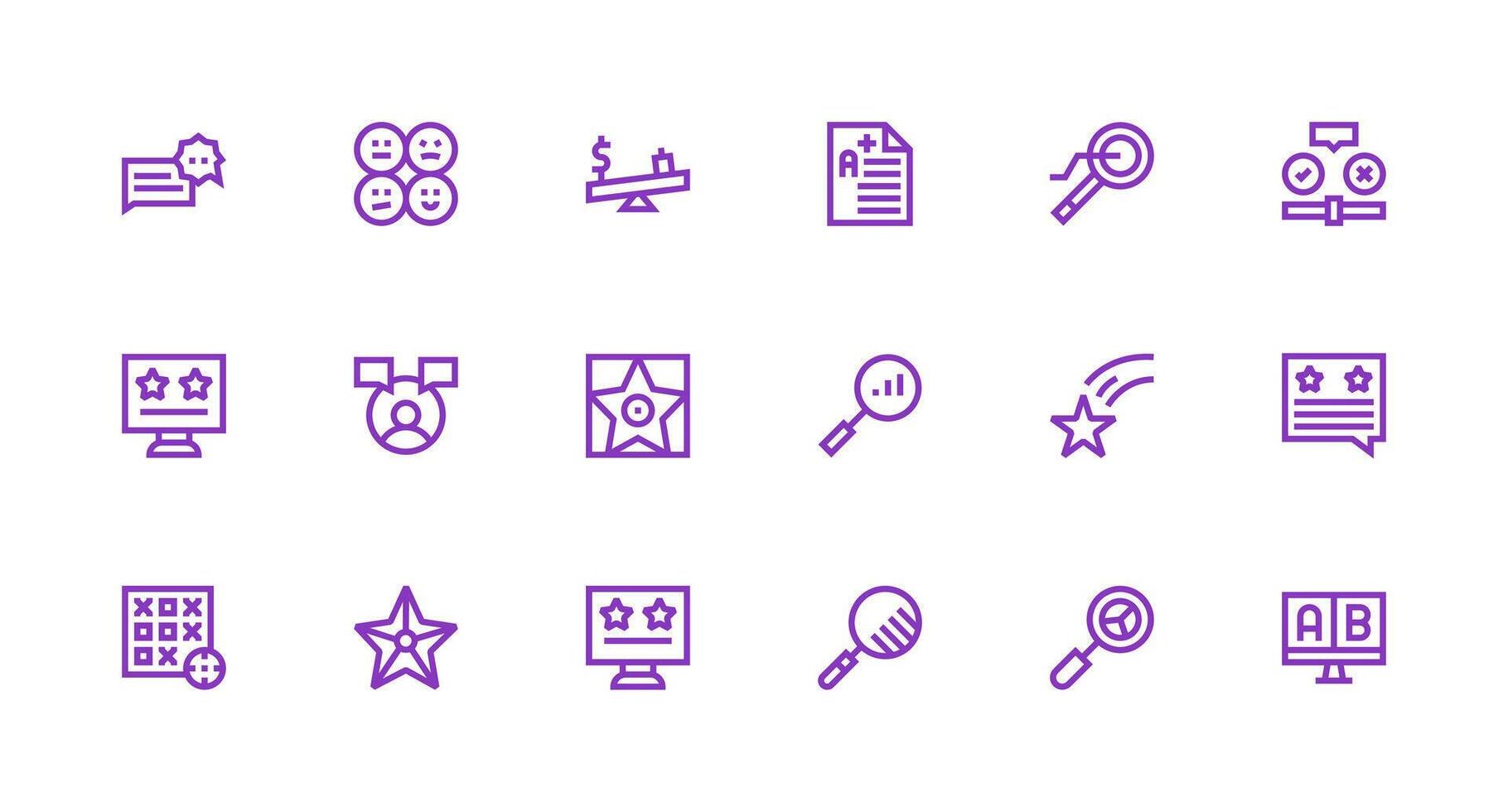 Evaluation featuring 18 Icons in Strong Stroke Line Design Icon Set for Web vector