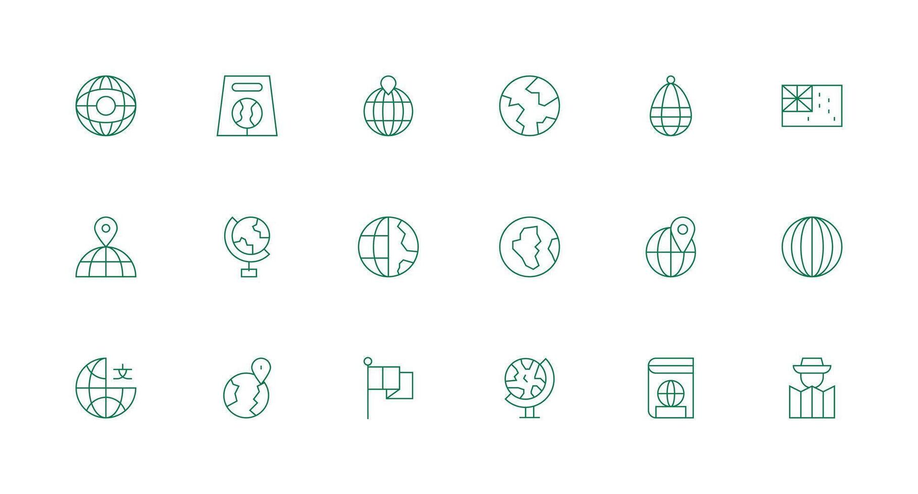World Map Icon Set with 18 Minimal Line Graphics UI and UX Focused Icon Collection vector