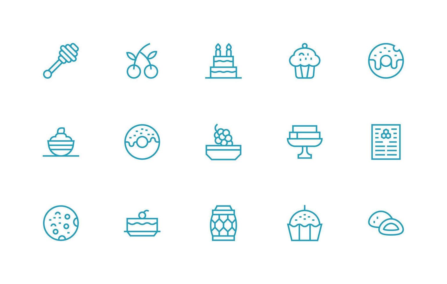 Regular Line Style Sweet Icons with 15 Vectors Clear and Concise Icon Set Collection
