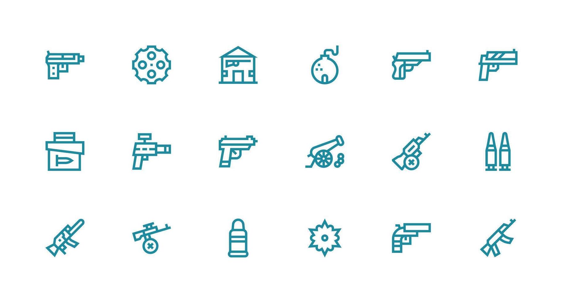 18 Strong Stroke Line Vectors for Firearm Theme Web and App Icon Pack Collection