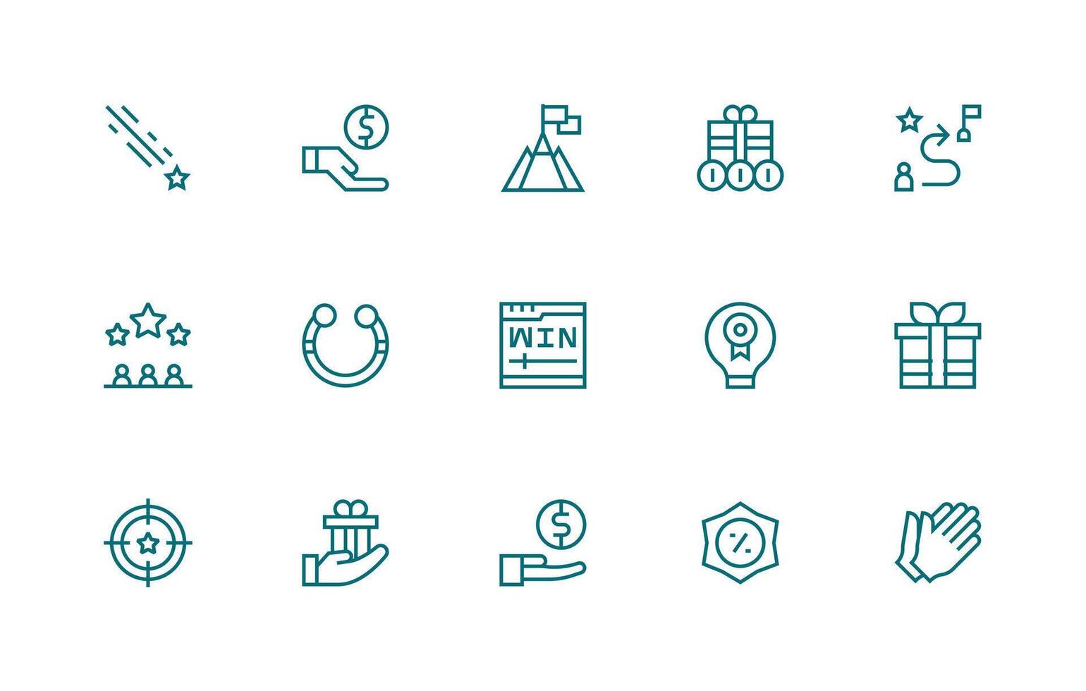 Reward Icon Set with 15 Regular Line Graphics Quick Access Icons for UI Development vector