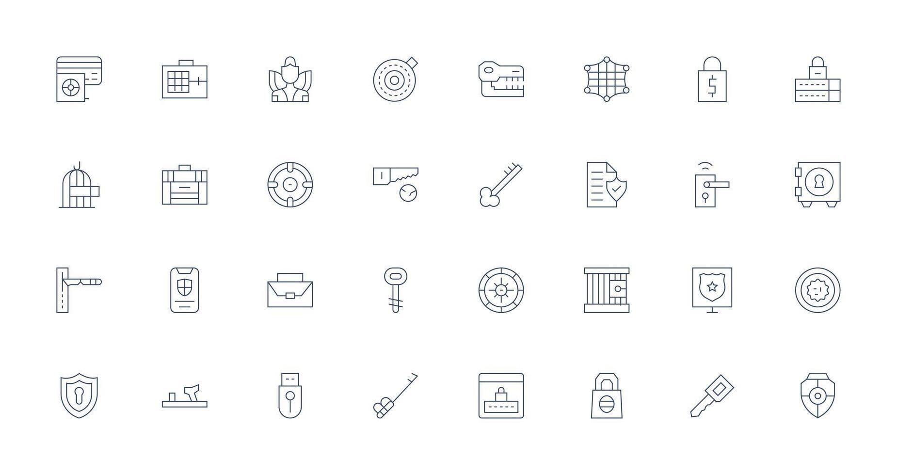 Lock Design Icons featuring 32 in Thin Line Style Compact Icon Set vector