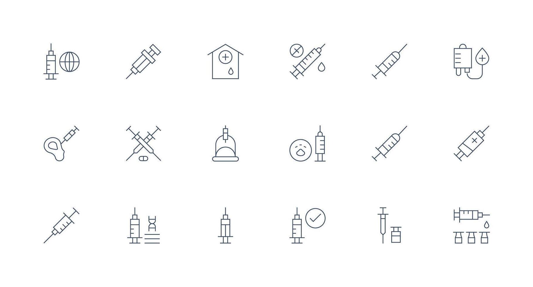 18 Icons for Vaccination in Minimal Line Format Multi-Style Icons for Creative Projects vector