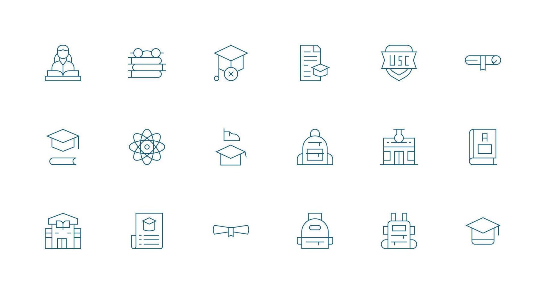 College Set with 18 Minimal Line Icons Essential Icon Set for Teams vector