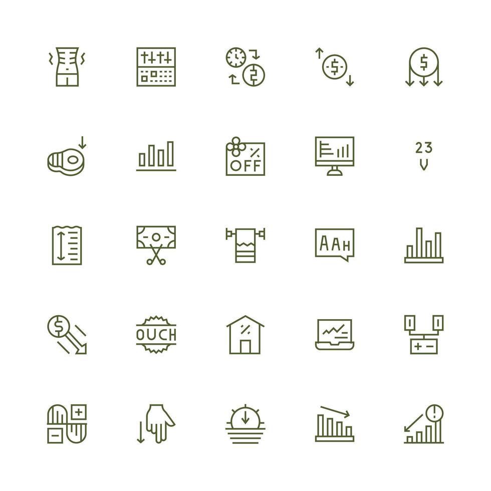 25 Icons for Decrease in Medium Stroke Outline Format Quick Access Icons for UI Development vector