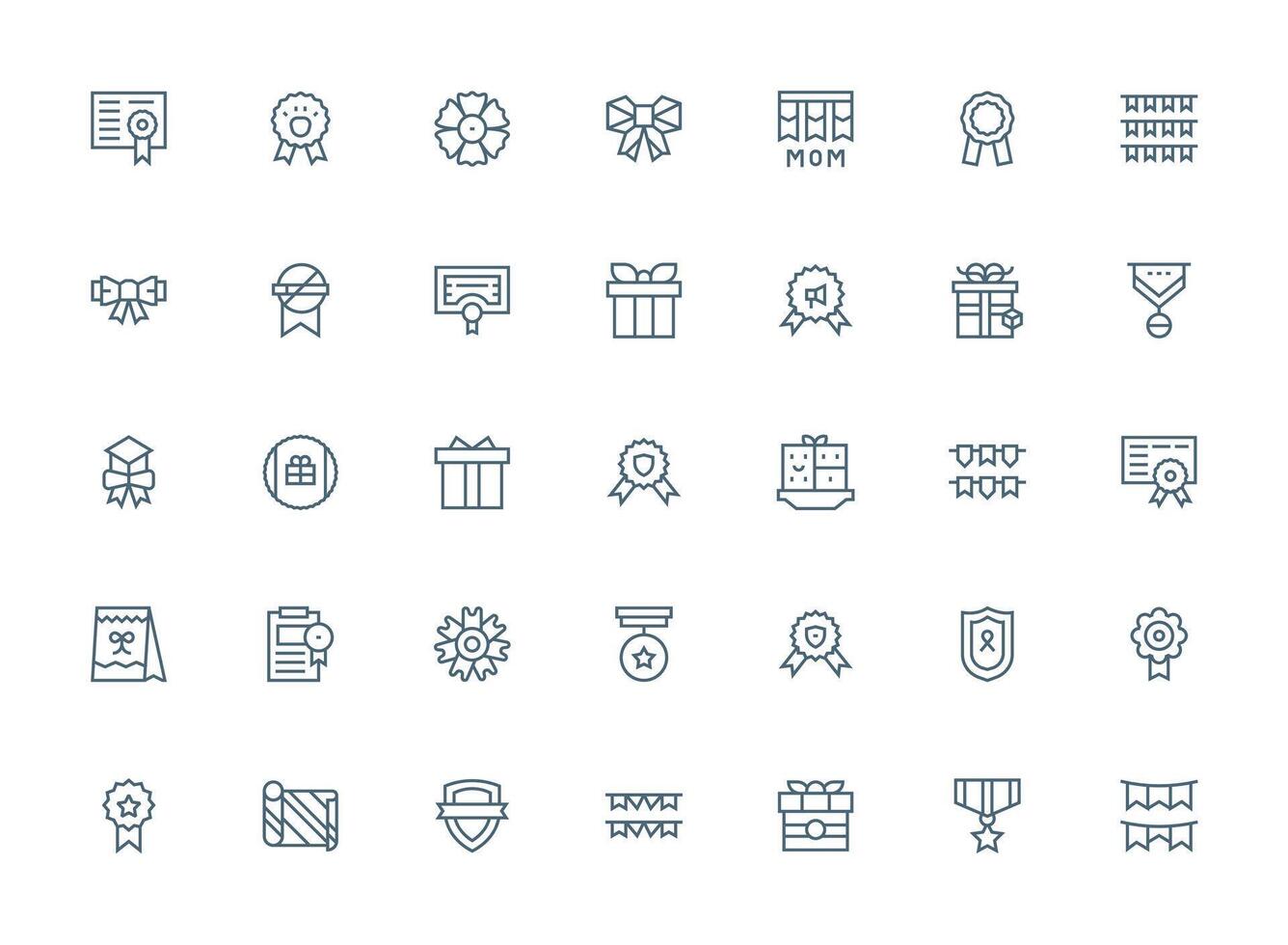 Ribbon Design Icons featuring 35 in Regular Clean Line Style Clean Set for Layout Prototypes vector