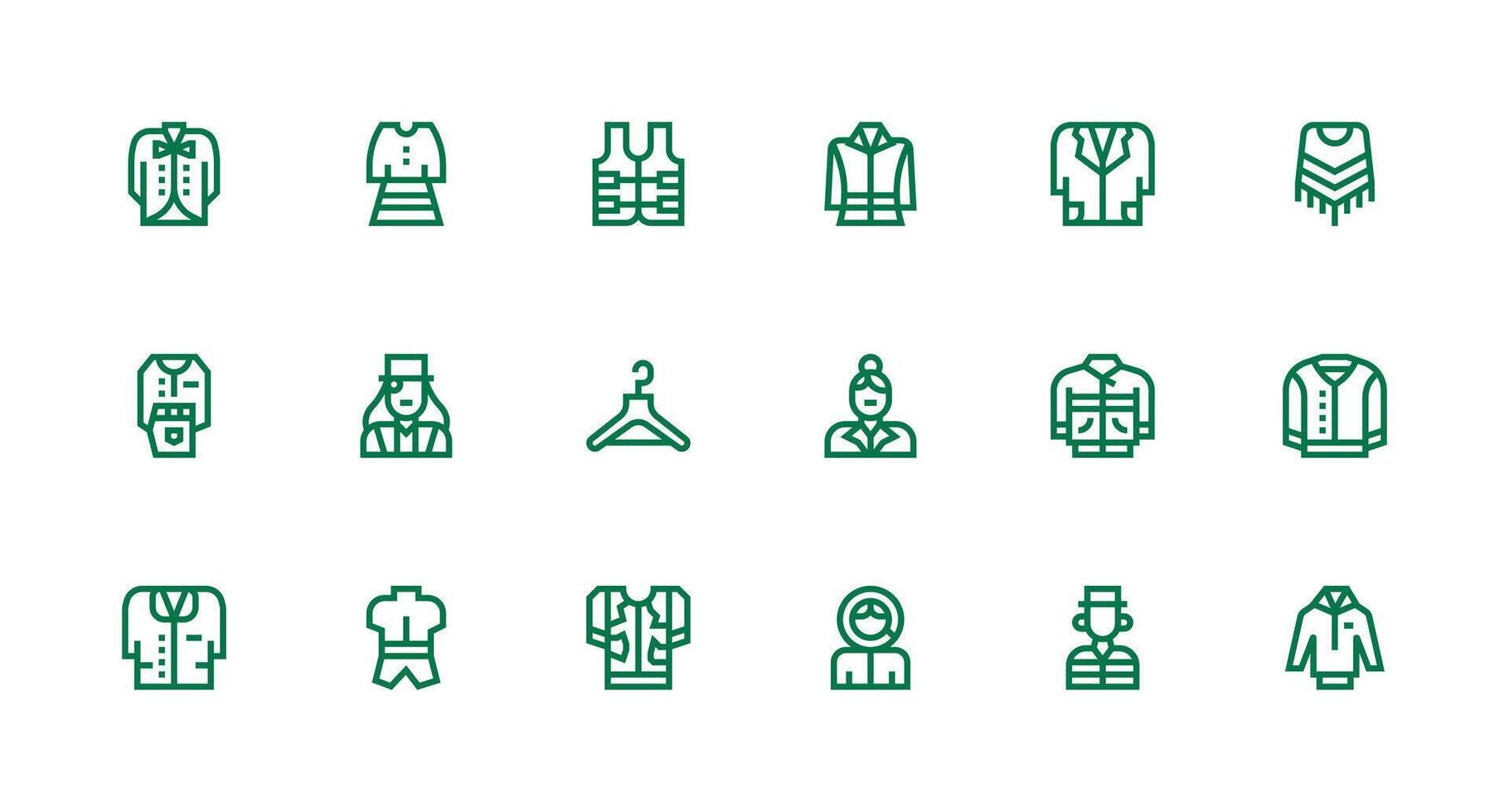 Jacket Icon Set with 18 Strong Stroke Line Graphics Smart Icon Collection vector