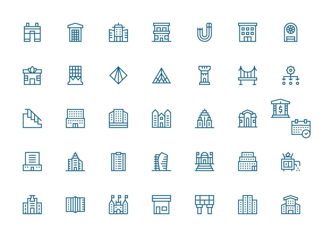 Regular Clean Line Style Architecture Icons with 35 Vectors Interface Icon Collection