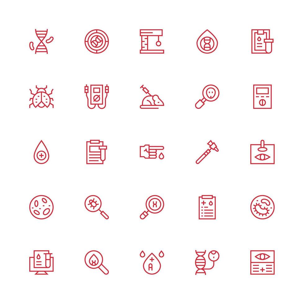 Testing Design Icons featuring 25 in Medium Stroke Outline Style Modern Line and Glyph Icon Series vector