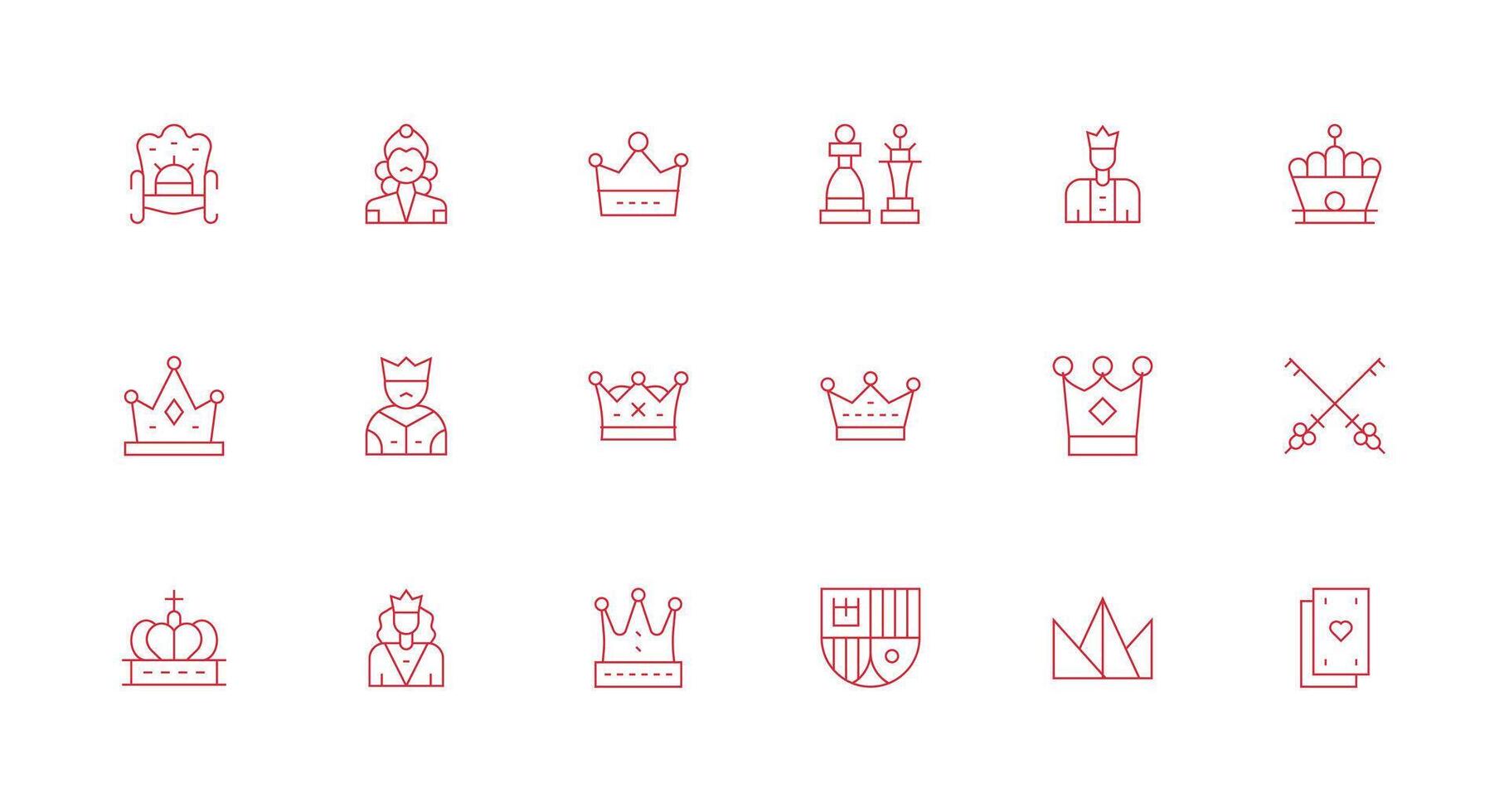 Royalty Set with 18 Minimal Line Icons Icons Built for Visual Consistency Pack vector